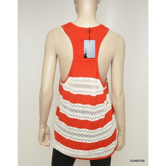 L.A.M.B. Striped Cotton Pointelle Knit Tank Top Racerback Red/White M Nwt $198 - Picture 4 of 6